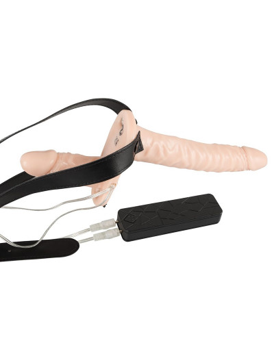 Телесный женский страпон с вагинальной пробкой Strap-On Duo - 15 см.