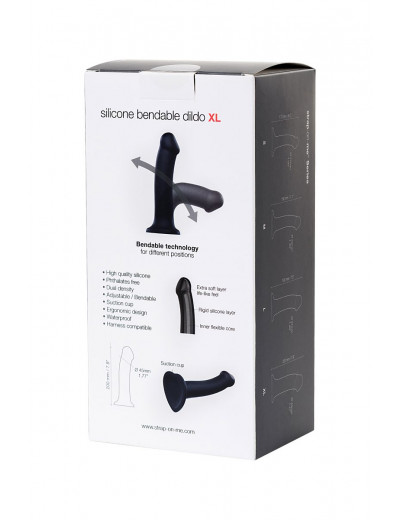 Черный фаллос на присоске Silicone Bendable Dildo XL - 20 см.