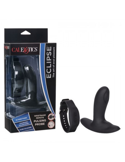 Черный массажер простаты с пультом-браслетом Eclipse Wristband Remote Pulsing Probe - 11,5 см.