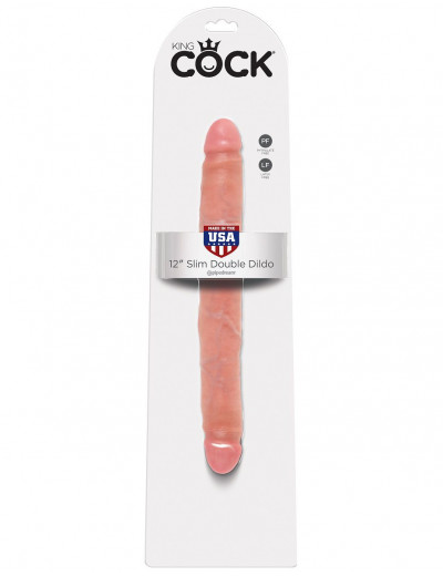 Телесный двусторонний фаллоимитатор 12  Slim Double Dildo - 30 см.