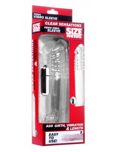 Прозрачная насадка с массажными точками и вибрацией Size Matters - 14 см.
