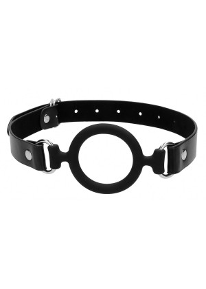 Черный кляп-кольцо с кожаными ремешками  Silicone Ring Gag with Leather Straps