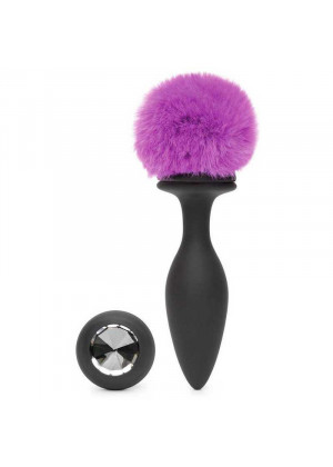 Черная анальная вибропробка Rechargeable Vibrating Bunny Tail Butt Plug Large - 14 см.