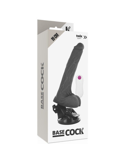 Черный вибратор на мощной присоске Basecock Realistic Vibrator Remote Control - 19 см.