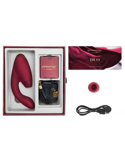 Бордовый стимулятор Womanizer DUO с вагинальным отростком