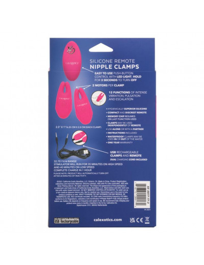 Розовые зажимы для сосков с дистанционным управлением Silicone Remote Nipple Clamps