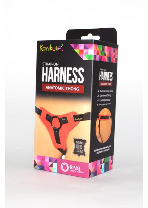 Красно-чёрные трусики для фиксации насадок кольцом Kanikule Leather Strap-on Harness  Anatomic Thong