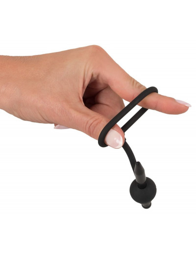 Черный силиконовый дилятор с вибрацией и кольцом PenisPlug with a Glans Ring   Vibration