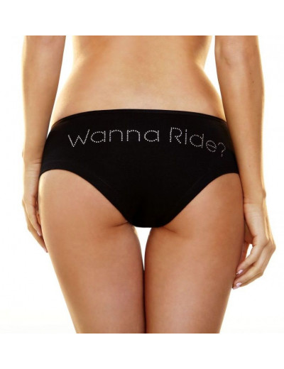 Трусики-слип с надписью стразами Wanna Ride