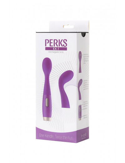 Фиолетовый вибратор Le Stelle PERKS SERIES EX-1 с 2 сменными насадками