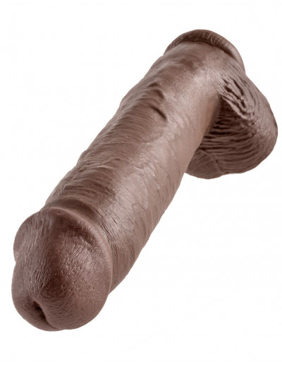 Коричневый фалоимитатор-гигант на присоске 11  Cock with Balls - 28 см.