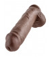 Коричневый фалоимитатор-гигант на присоске 11  Cock with Balls - 28 см.