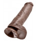 Коричневый фалоимитатор-гигант на присоске 11  Cock with Balls - 28 см.