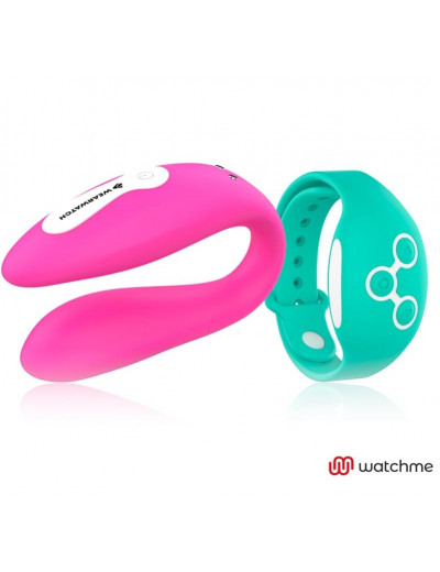 Розовый вибратор для пар с зеленым пультом-часами Weatwatch Dual Pleasure Vibe
