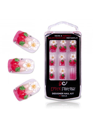 Акриловые типсы для маникюра с клубничками Californian Strawberry