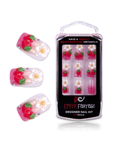 Акриловые типсы для маникюра с клубничками Californian Strawberry