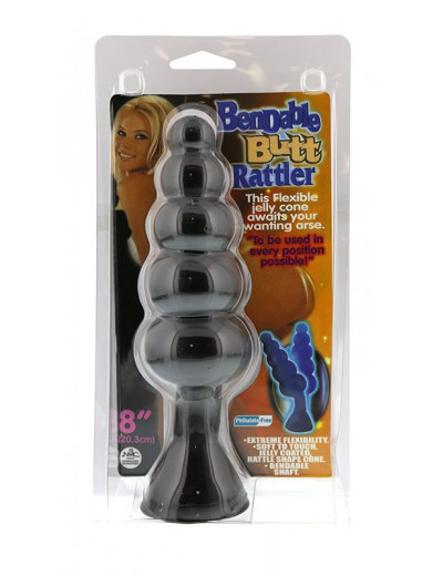 Чёрная анальная ёлочка на ножке BENDABLE BUTT RATTLER - 20,3 см.