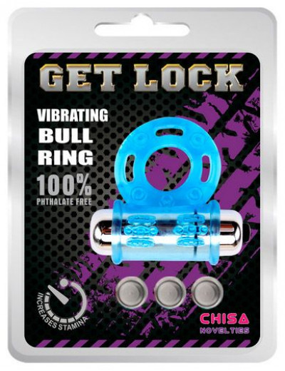 Голубое эрекционное виброкольцо Get Lock