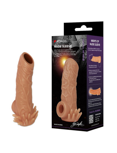 Телесная насадка с усиками и открытой головкой Nude Sleeve L - 14 см.