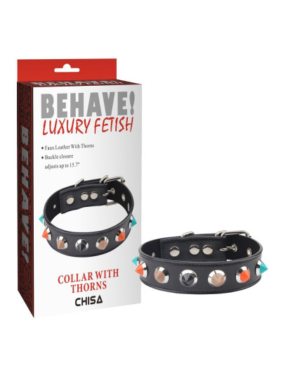 Черный ошейник с цветными шипиками Collar with Thorns