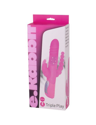 Розовый вибратор-кролик с анальным отростком E-RABBIT TRIPLE PLAY - 19 см.