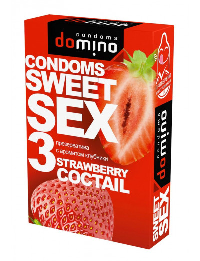 Презервативы для орального секса DOMINO Sweet Sex с ароматом клубничного коктейля  - 3 шт.