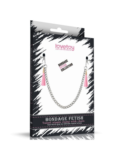 Зажимы на соски с розовыми кистями Tassel Nipple Clamp With Chain