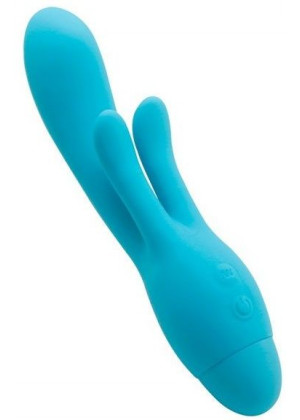 Голубой вибратор INDULGENCE Frolic Bunny - 18,5 см.