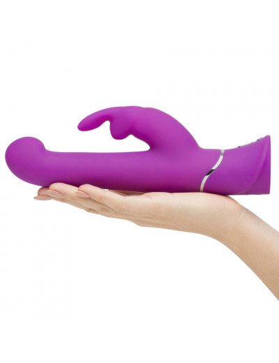 Фиолетовый вибратор с клиторальным стимулятором Beaded G-Spot Rechargeable Rabbit Vibrator - 24 см.