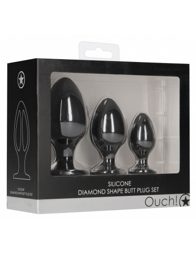 Набор из 3 черных анальных пробок Diamond Shape Butt Plug Set