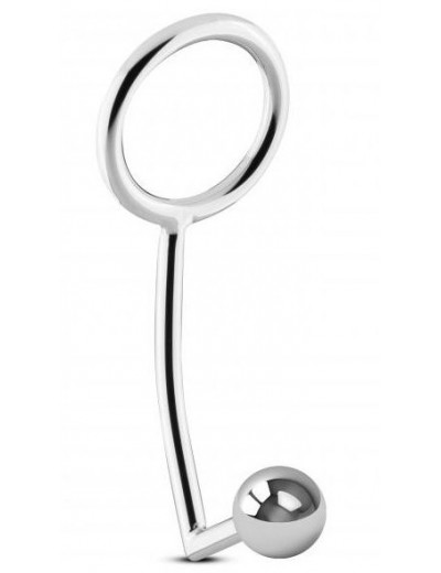 Серебристое эрекционное кольцо с анальной пробкой Sinner Metal Cock Ring With Anal Plug Size M