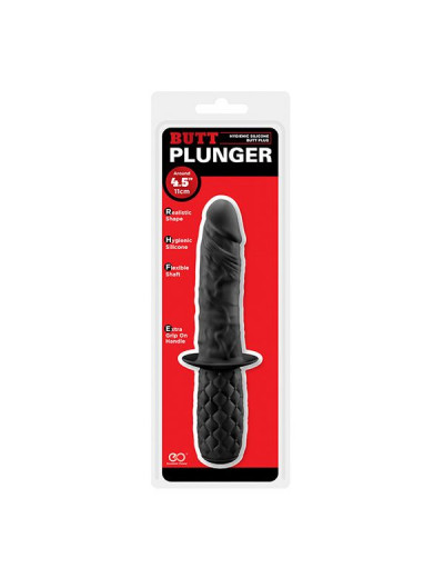 Черный анальный фаллоимитатор BUTT PLUNGER с ручкой-ограничителем