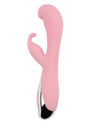 Нежно-розовый вибратор со стимулятором клитора Vertigo Bunny Dream - 19 см.
