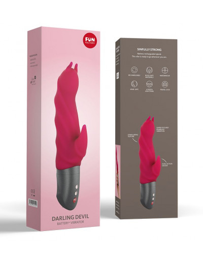 Малиновый вибратор Darling Devil с клиторальным отростком - 20,5 см.