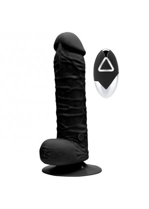 Чёрный реалистик на присоске и с пультом ДУ PURRFECT SILICONE DELUXE REMOTE VIBE 7IN - 18 см.