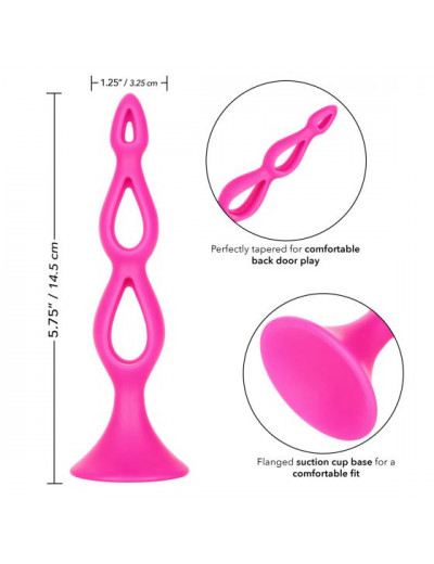 Розовая анальная елочка Silicone Triple Probe - 14,5 см.