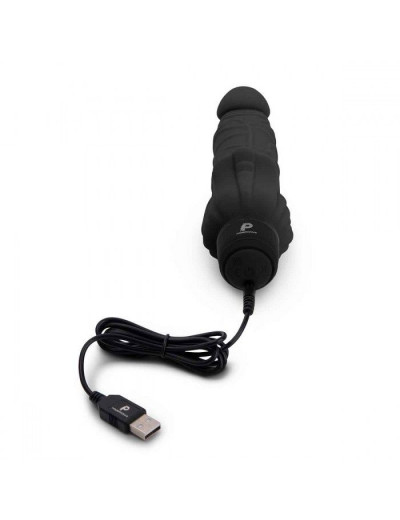 Черный вибратор-реалистик с клиторальными лепестками 7  Realistic Vibrator - 21,5 см.