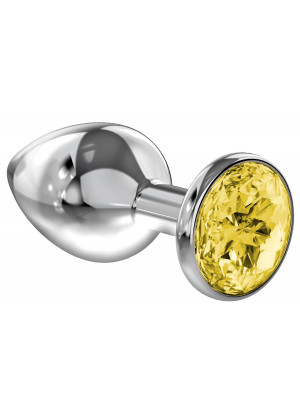 Большая серебристая анальная пробка Diamond Yellow Sparkle Large с жёлтым кристаллом - 8 см.