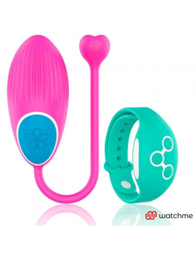 Розовое виброяйцо с зеленым пультом-часами Wearwatch Egg Wireless Watchme