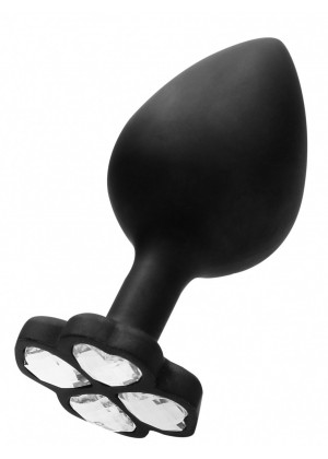 Черная анальная пробка с прозрачным кристаллом-клевером Diamond Butt Plug - 8 см.
