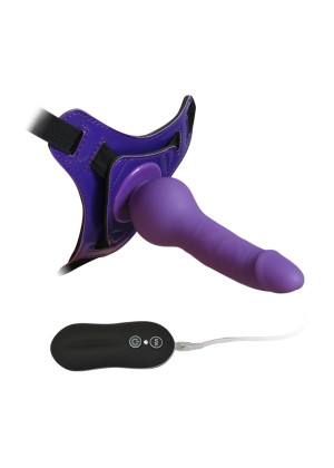 Фиолетовый страпон 10 Mode Vibrations 6.3  Harness Silicone Dildo - 15,5 см.