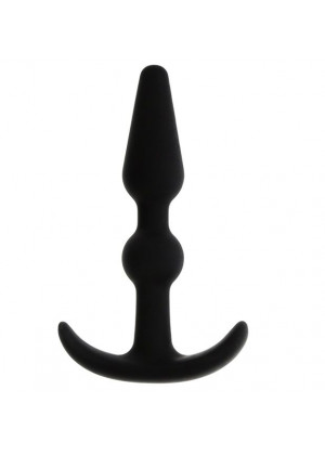 Чёрный массажер для анальной стимуляции T-SHAPE SILICONE BUTT PLUG BLACK - 8,9 см.