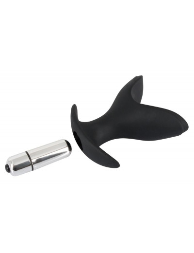 Чёрная анальная V-образная пробка Black Velvets Vibrating Anchor Plug с вибрацией - 10,3 см.