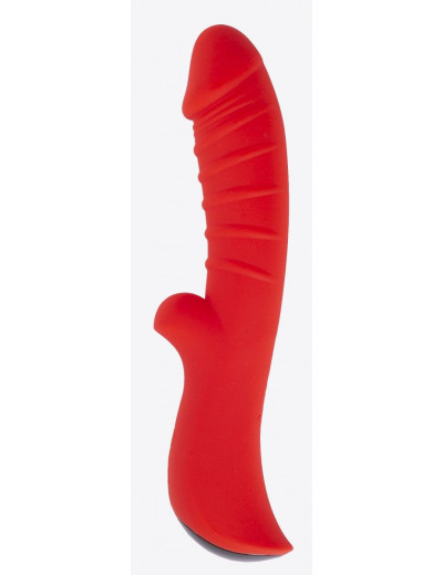 Красный вибромассажёр с рёбрышками Ribbed - 18 см.
