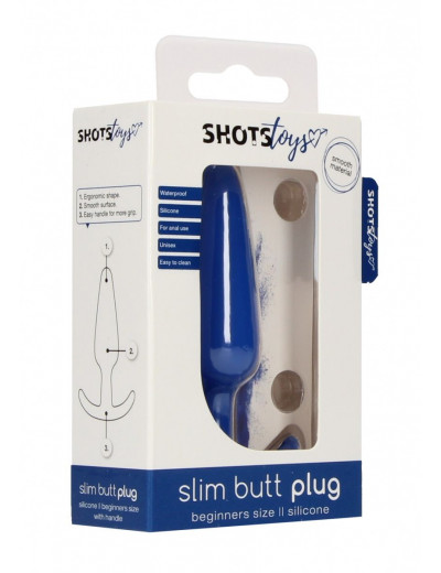 Синяя анальная пробка для ношения Slim Butt Plug - 8,3 см.