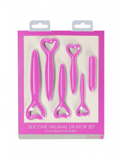 Набор розовых вагинальных расширителей с вибропулей Silicone Vaginal Dilator Set