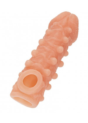 Телесная закрытая насадка с шариками Cock Sleeve 010 Size S - 13,8 см.
