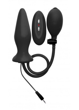 Чёрный анальный стимулятор с функцией расширения и вибрацией Inflatable Vibrating Silicone Plug - 12,2 см.
