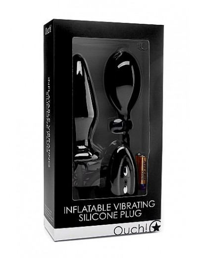 Чёрный анальный стимулятор с функцией расширения и вибрацией Inflatable Vibrating Silicone Plug - 12,2 см.