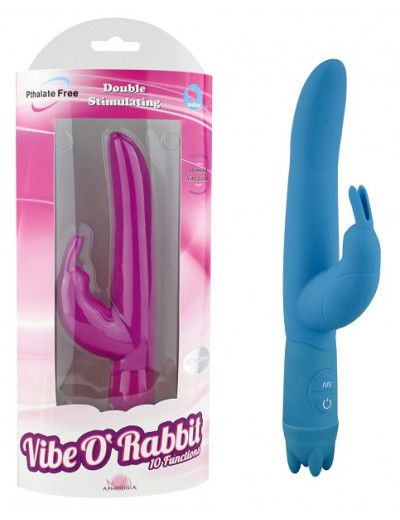 Голубой вибростимулятор 10 Function Vibe-O rabbit - 21 см.